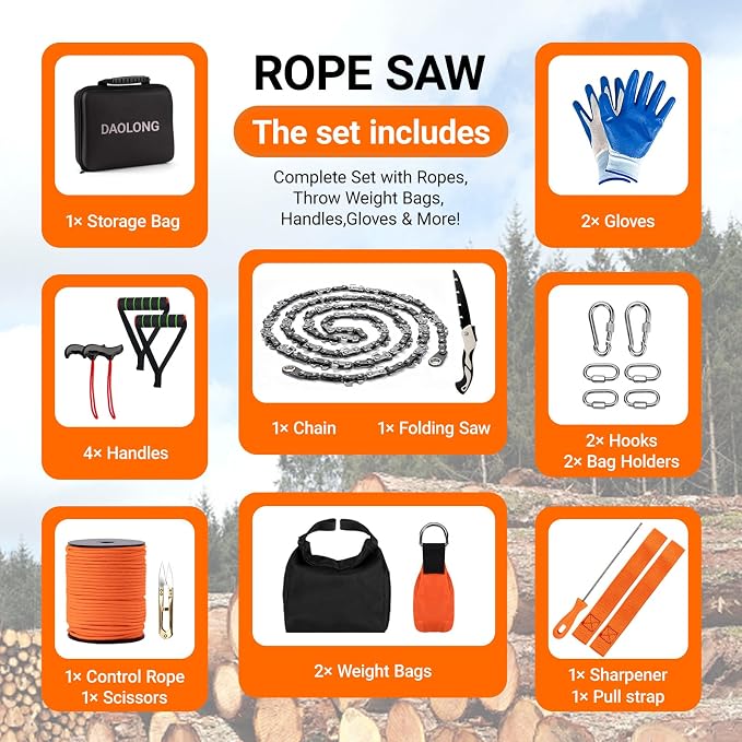 High Limb Rope Saw 55 inch Rope Saw for Tree Saw High Limb and Folding Camping saw, Pocket chainsaw with 11OZ Throw Weight, Hand Saws for Tree Trimming