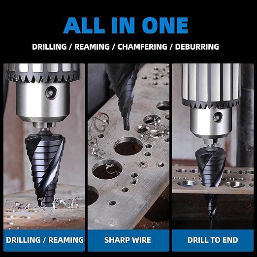 GRENPRO Step Drill Bit for Metal, 3/16" - 7/8" Four Spiral Flute Cobalt 12 Step Drill Bits, 1/4" Hex Shank Step Bit for Stainless Steel, Plastic, Copper, Aluminum, Wood, PVC, Hardened Steel