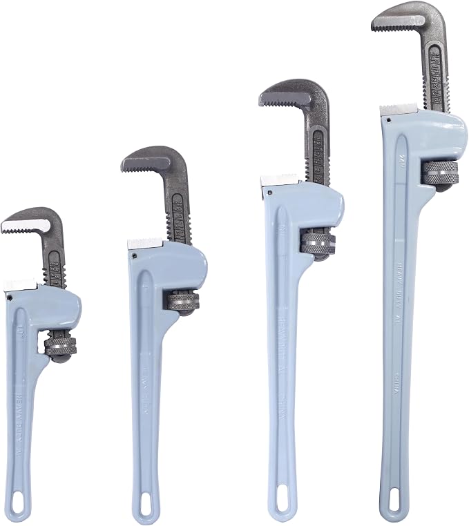 Pipe Wrench Set, Rigid Pipe Wrench Sets Aluminum adjustable, Professional Heavy Duty Hangable Design for Plumbing, Home, Vehicle Repair (10", 14", 18", 24" Pipe Wrench)