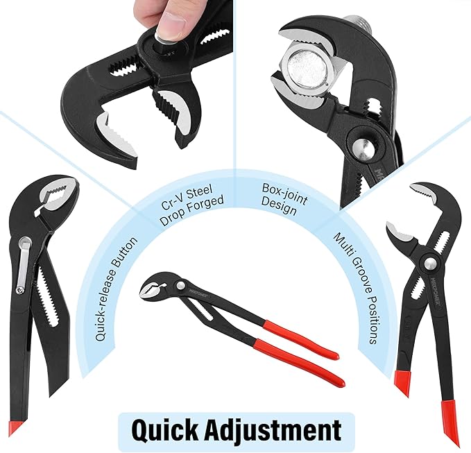 MAXPOWER 16 inch Water Pump Pliers with 3 inch Jaw Capacity Opening Push Button Tongue and Groove Pliers