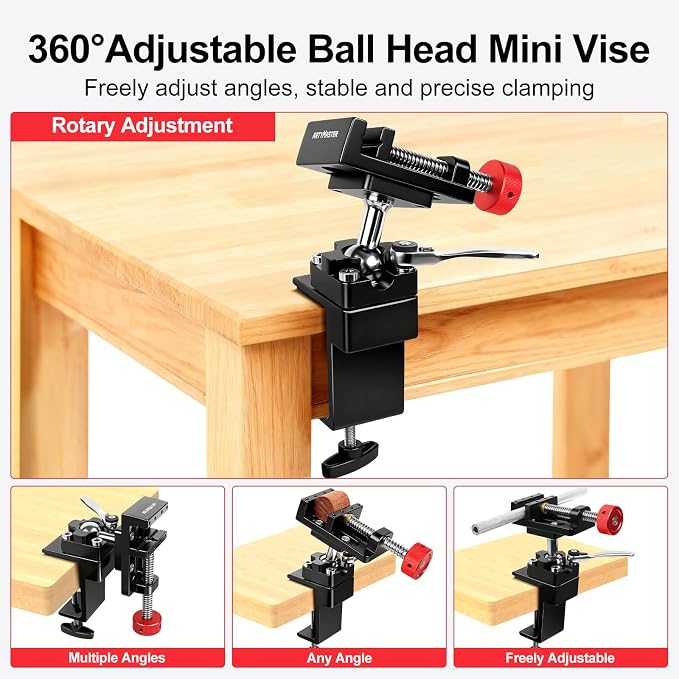 ArtyMaster 360° Rotating Mini Bench Vise with Quick-Release Ratchet Wrench, 2.48" General-Purpose Table Vise for Woodworking, Metalworking, Modeling, Mini Vice Clamp for Small Projects WT104C