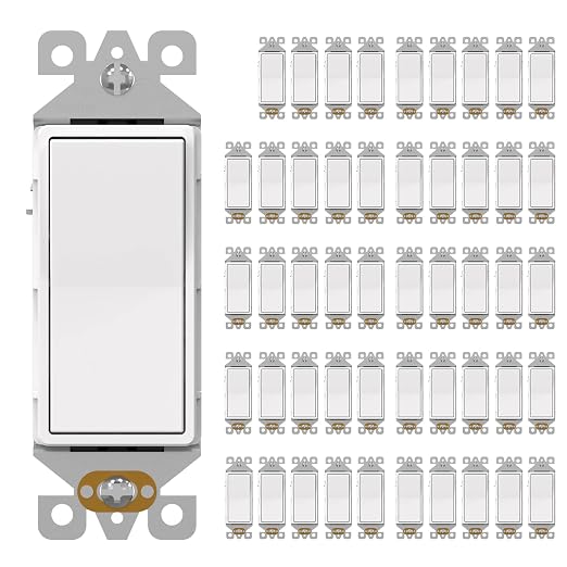 AIDA 3 Way Decorative Light Switch Wall Plate, Electric Switches,15Amp, 120/277 Volt, 3 Way Rocker Switch, Self-Grounding, Residential and Commercial Grade, UL Listed (50, Matte White)