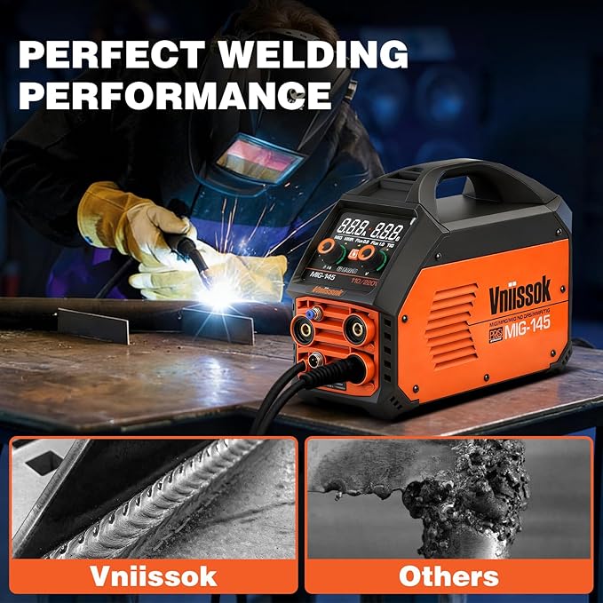 145A MIG Welder,110V/220V multiprocess welder, Gas Gasless MIG Welding Machine, 5 in 1 MIG/MMA/Lift TIG/Flux cored 0.8/Flux cored 1.0, LED Digital Display Synergic Control Aluminum Welding Machine