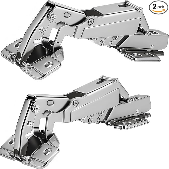 TamBee 175 Degree Hinges Frameless Cabinet Doors Hinges 48mm Concealed Hydraulic Adjustable Soft Closing Nickel-Plated Steel Buffer Dampers for Kitchen Corner,1 Pair/2Pcs (Full Overlay)