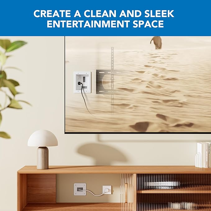 Mount-It! Kit ocultacables de TV para pared con alimentación empotrada – Triple toma de corriente, cable de 2,7 m y sierra de mano – Gestión de cables fácil y segura para configuraciones de TV y cine en casa organizadas