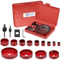 17-Piece Hole Saw Kit, Includes 13 Sizes (3/4" to 5"), Arbors, Drill Bits, and Hex Key, Ideal for Softwood, Plywood, and PVC(RED)