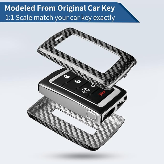 T-carbon Real Glass Fiber Car Key Case Cover Compatible with Jeep | Key Fob Protector Compatible with Jeep Wagoneer Grand Wagoneer Grand Cherokee L Gladiator Key Shell 2020-2025(Silver Black)