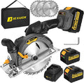JEXUGK 6-1/2" Circular Saw, Cordless Sierra Circular Inalambrica with 2 x 6.0AH Battery,Brushless Electric Power Circle Saw with 3 Blade Cutting Precise Wood for Max Cut Depth 2-1/4"(90°)1-7/16" (45°)