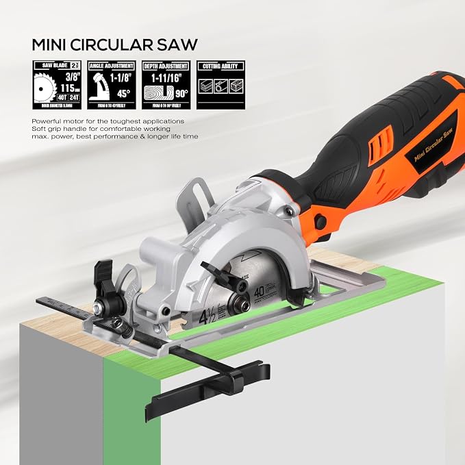 Power Mini Circular Saw,4-1/2" Saw 5.8A 3500RPM Cutting for Wood, Plastic