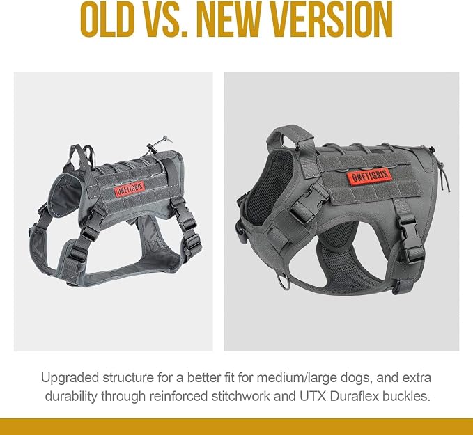 OneTigris Tactical Dog Harness Vest No-Pull Service Dog Vest for Large Dogs | 1000D Pullable Nylon, with Control Handle and Hook & Loop Panels, Easy On & Off, Adjustable for Walking Training Gray L