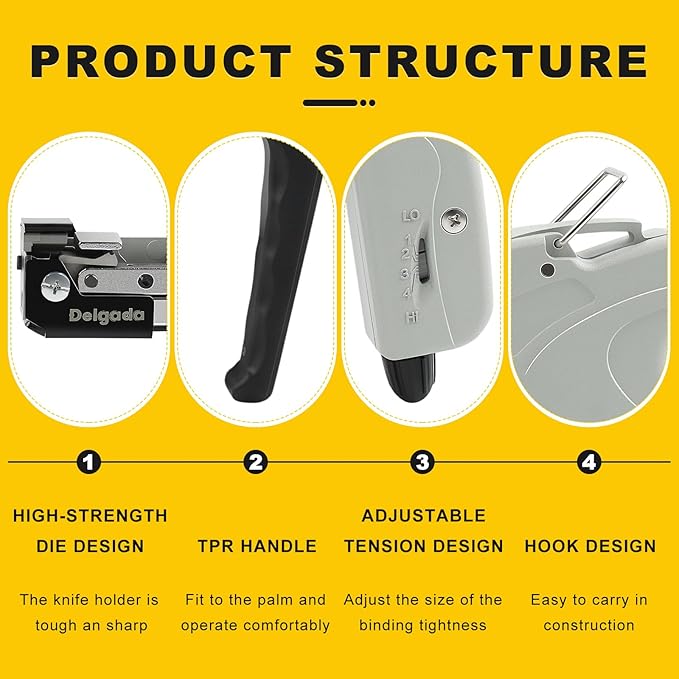 Delgada Stainless Steel Cable Tie Gun Kit with 100PCS Self-Locking Metal Zip Ties Outdoor Heavy Duty Fastening Zip Tie Tightening Tool for Chain Link Fence Pipes