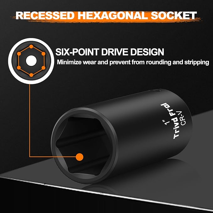 SAE Impact Socket Set 1/2" Drive - Trivd Frol 19 Piece Deep Socket Set | 1/2" Deep Impact Socket Set, SAE 3/8" to 1-1/2", Cr-V Steel, 6-Point, Double Lock Case