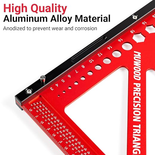Precision Triangle Square 18 inch, Imperial Scale Framing Square for Precise 90 and 45-Degree Measurement, Multifunctional Aluminum Alloy Architect Ruler for Carpenter