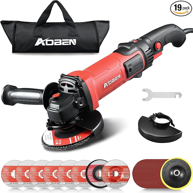 AOBEN 1200W Angle Grinder 4-1/2 inch | 10Amp, 11000 RPM, 6-Speed Corded Power Electric Cut off Tool with Switch Lock | for Heavy Duty Work & Metal Cutting, Grinding & Polishing