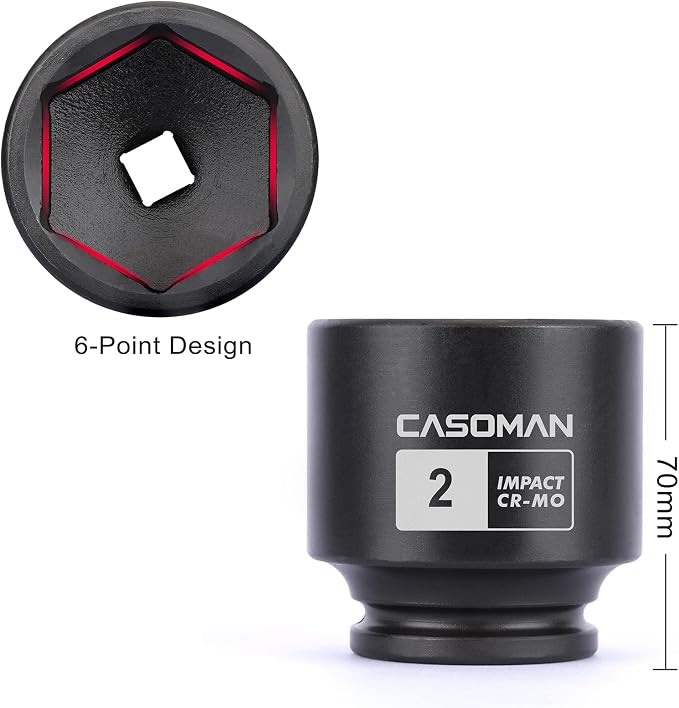 CASOMAN 1/2'' Drive Spindle Axle Nut Impact Socket Set, 6 Point, CR-MO,1-13/16, 1-7/8, 1-15/16, 2 inch, 4PC 1/2-Inch Impact Socket Set, Heavy Duty Use In Removing And Installing Axle Nuts