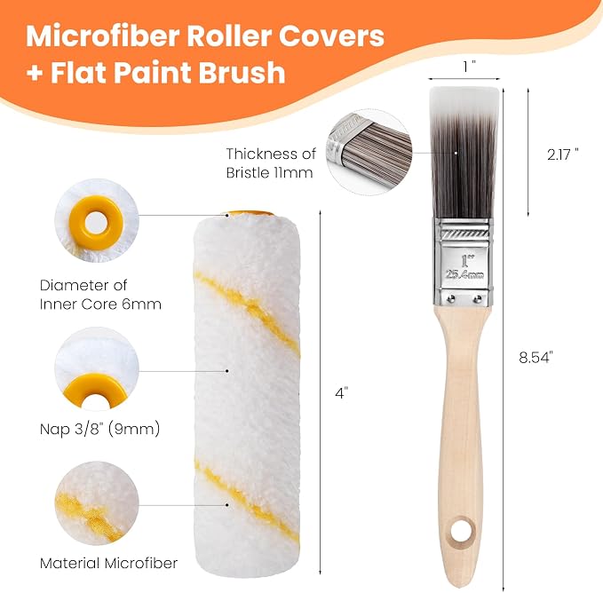 Paint Roller Covers，38 Pack, 4 Inch Mini Rollers for Painting, 3/8" Nap Microfiber Covers, Small Roller Brush Covers, House Painting Supplies for Walls, Ceilings, Trim & DIY Projects