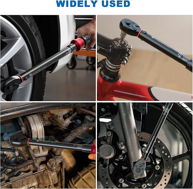 SUERCUP 1/4 3/8 1/2-inch Drive Torque Wrench - 3Pcs Torque Wrench Set 20-240in.lb, 5-45ft.lb, 10-170ft.lb, Dual-Direction Adjustable 72 Tooth Click Torque Wrench for Bicycle, Moto and Car Maintenance