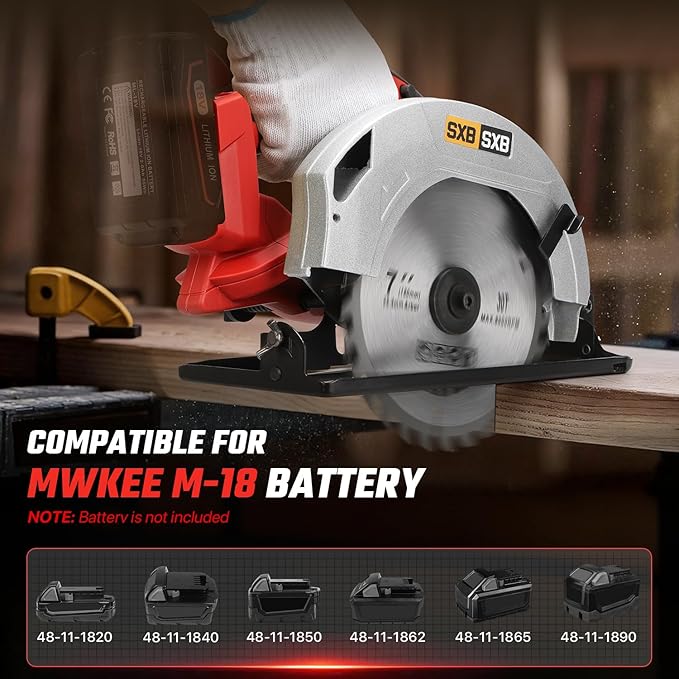 Circular Saw for Mil-waukee M-18 Battery, 7-Inch Brushless Cordless Circular Saw, 8000 RPM, 0-45° Bevel, Power Tool for Wood PVC Cutting (Battery Not Included)
