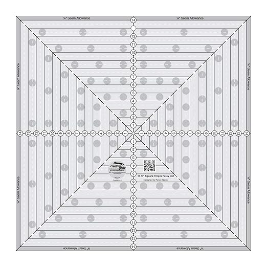 Creative Grids 14-1/2in Square It Up or Fussy Cut Square Quilting Ruler – CGRSQ14 – Made in USA, Non-Slip Grip Acrylic Quilting, Sewing, Crafting, Patchwork Ruler & Template