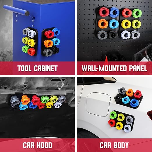 18-Piece Engine Oil Funnel Kit, 1.59QT/1.5L Automotive Oil Funnel Set with 12 Adapters, Elbow Fitting, Arrow Screen and Magnetic Storage Hooks Tray, Compatible with GM, Ford, BMW, Audi, Land Rover Etc