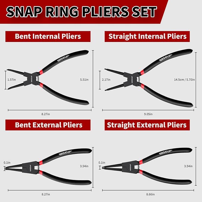 WISEUP Snap Ring Pliers Set Heavy Duty,4PCS-9 inch long Circlip Pliers Kit