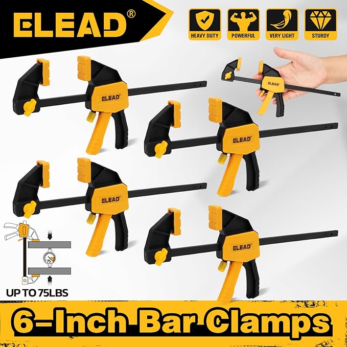 6" Mini Bar Clamps for Woodworking, 4-Piece One-Handed F Clamp/Spreader, 75LBS Load Limit Wood Clamp, Quick Release Grip Clamps for Table Wood Working, Light-duty Tools