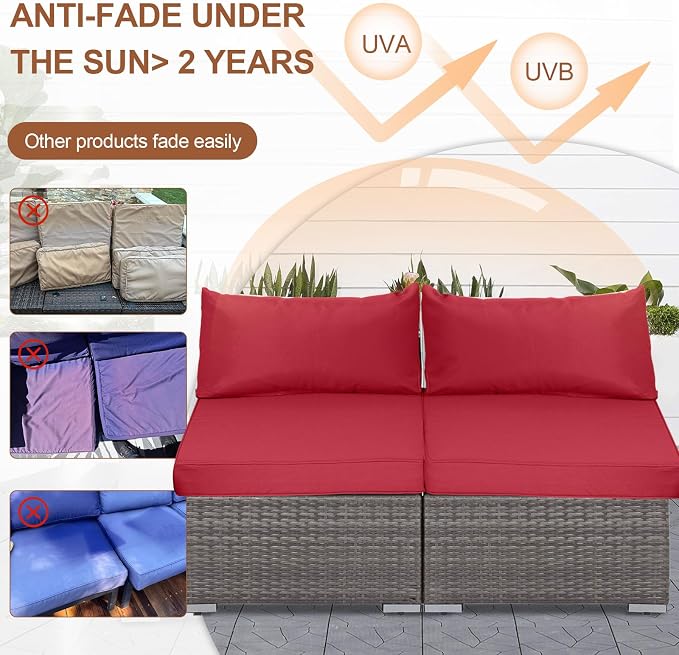 14 Piece Outdoor Patio Cushion Covers Replacement, Waterproof Outdoor Furniture Cushion Covers, Fit 7 Pcs 6 Seater Wicker Rattan Patio Conversation Sofa Set,Red,25.6x25.6