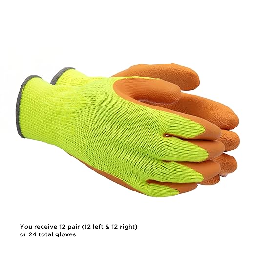 SHOWA Atlas 317 Original 1994 Crinkle Grip Work Gloves, Natural Latex Palm, Heavy Duty 10-Gauge for Construction, Landscaping, Gardening, & Masonry, Hi-Vis Yellow, Small, 12-Pair