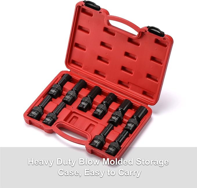 CASOMAN 10 PCS 1/2" Drive Deep Universal Impact Socket Set, Metric,10-19mm