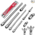 SEDY 9-Piece Socket Extension Bar Set, 1/4" & 3/8" Drive Ratchet Extensions 2", 3", 4", 6", 8" & 10" with Universal Joints, CR-V Steel for Tight Spaces
