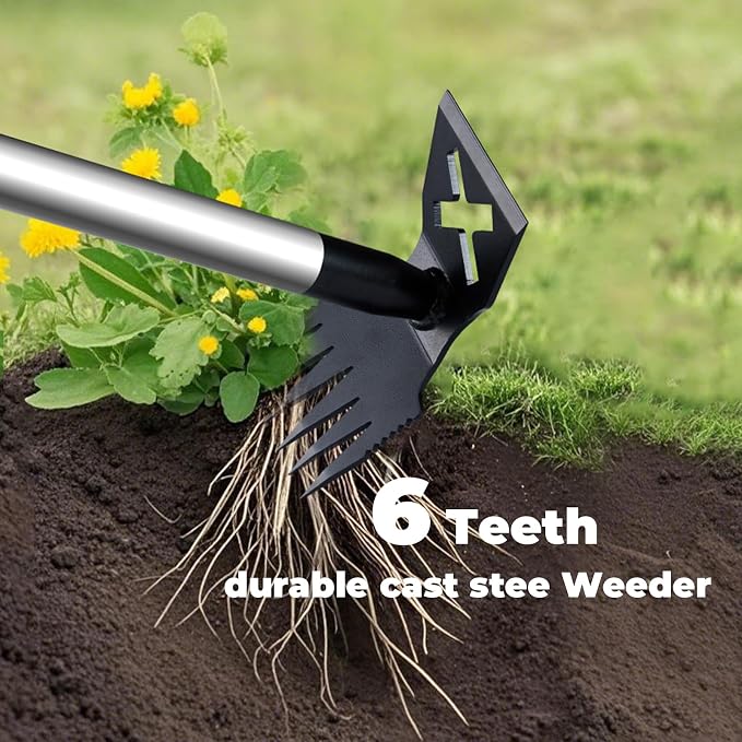 Weed Puller Tool with Long Handle, 60'' Weed Remover Weeding Tool, Heavy Duty 2 in 1 Manual Weed Rake and Garden Hoe, Gardening Weeder Tools for Yard, Lawn, Patio, Garden