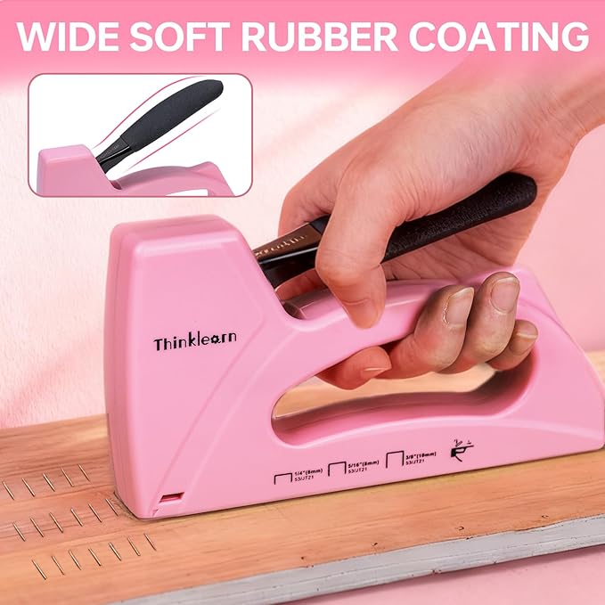 Pink Staple Gun for Crafting Projects, Light Duty Staple Gun for Wood with 1600pcs JT21 Staples 1/4, 5/16, 3/8 inch, Fabric Stapler Gun for Crafts, Bulletin Board Stapler for Teachers