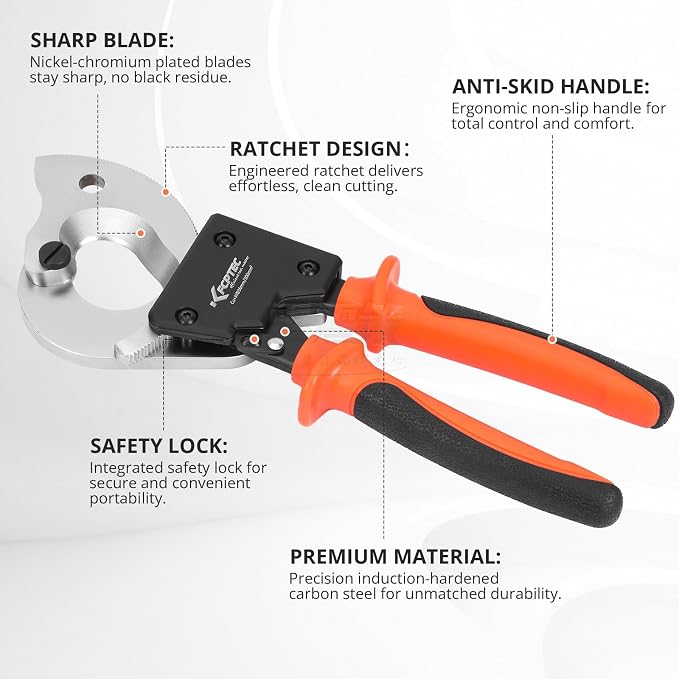 KF CPTEC Ratchet Cable Cutters Effortless up to 300mm²(AWG 600MCM) Ratcheting Wire Cutter for Electrical Aluminum, Copper & Multi-core Cables, Clean Cuts with No Fray