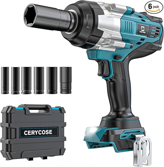 Cerycose Cordless Impact Wrench 1/2 inch Compatible with Makita 18V Battery: 1700FT-LBS High Torque Impact Wrench Heavy Duty Tool - Brushless Electric Impact Gun Includes LED Work Light with 6 Sockets