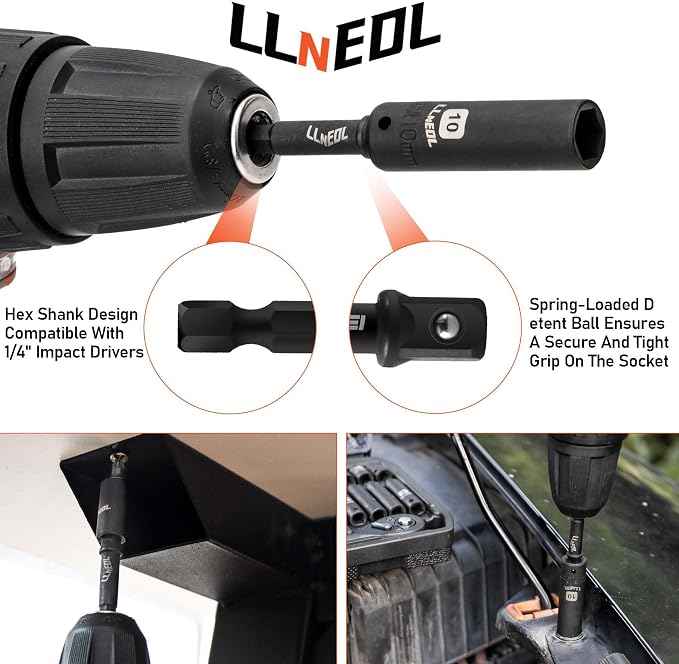 LLNEDL 1/4" Impact Socket Set, 63Pcs Drive Wrench Set Metric | Deep and Shallow 6 Point, Automotive Tool Kit with 72T Ratchet for Bicycle & Car Repairing