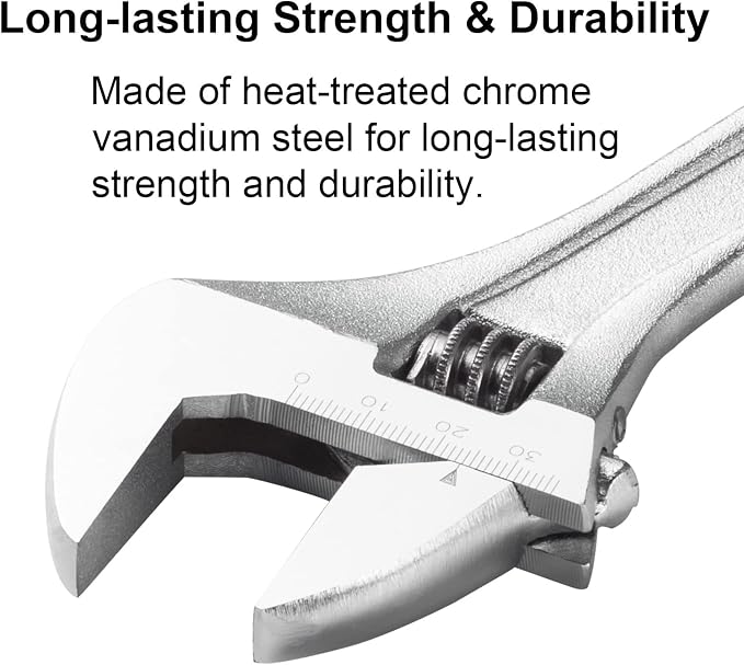 Jetech 8-Inch Adjustable Wrench - Professional Spanner Cr-V Steel Shifter Spanner with Metric Scale Wide Caliber Opening, for Home, Garage, Workshop and DIY