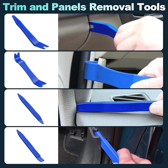 Keze 7 Pcs Auto Plastic Trim Removal Pry Tool & Clip Plier Remover Kit for Removal Car Body Upholstery Door Panel Dashboard Automotive Push Rivets Fasteners-Blue