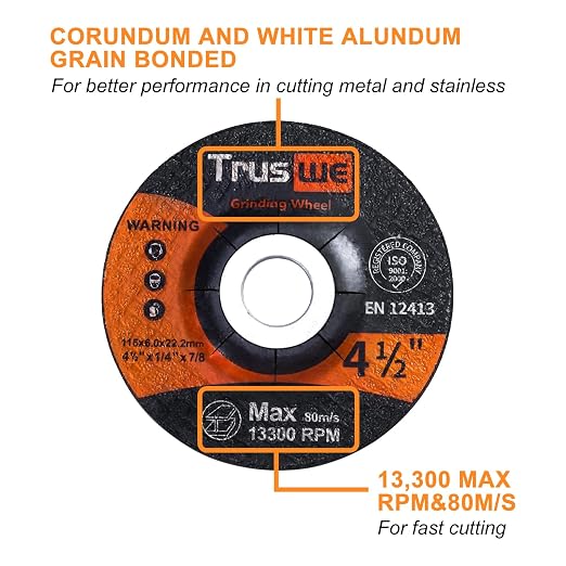 4.5 inch Grinding Wheels - 5 Pack Grinding Discs 4 1/2 for Angle Grinder Aggressive Grinding for Aluminum Metal Stone Stainless Steel