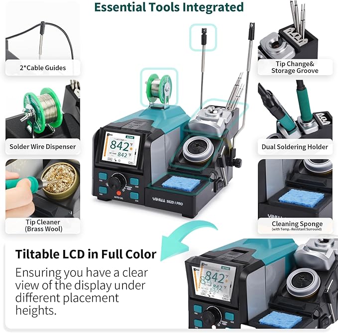 YIHUA 982D-I PRO 2 IN 1 Precision Microsoldering Iron Hot Tweezers Soldering Station with 10 Tip Cartridges, Individual Operating Interfaces, Dual Holder, Auto Temp Calibration, 4 Pre-set Channels