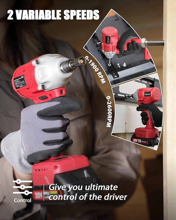 AVID POWER 20V Brushless 1/4'' Impact Driver Kit, 2220in-lbs High Torque, 2-Speed Mode, Variable Speed Cordless Impact Driver, Brake Stop Function, Compact Design with LED Light, 4 Sockets & 4 Bits