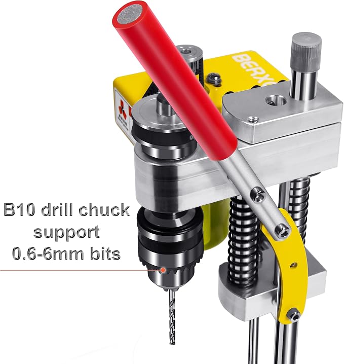 Mini Drill Press, Benchtop Portable Electric Drilling Machine, CNC 795 Motor, B10 Chuck, for Metal, Wood, Jewelry, DIY Crafts (yellow)