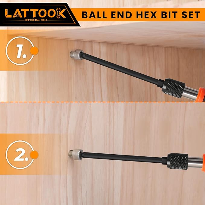Metric Ball End Hex Bit Set with Quick Change Bit Driver | LATTOOK 12PCS Ball End Hex Head Allen Wrench Drill Bit Set, Allen Key Drill Bit Set, Magnetic S2 Steel, 4'' Long