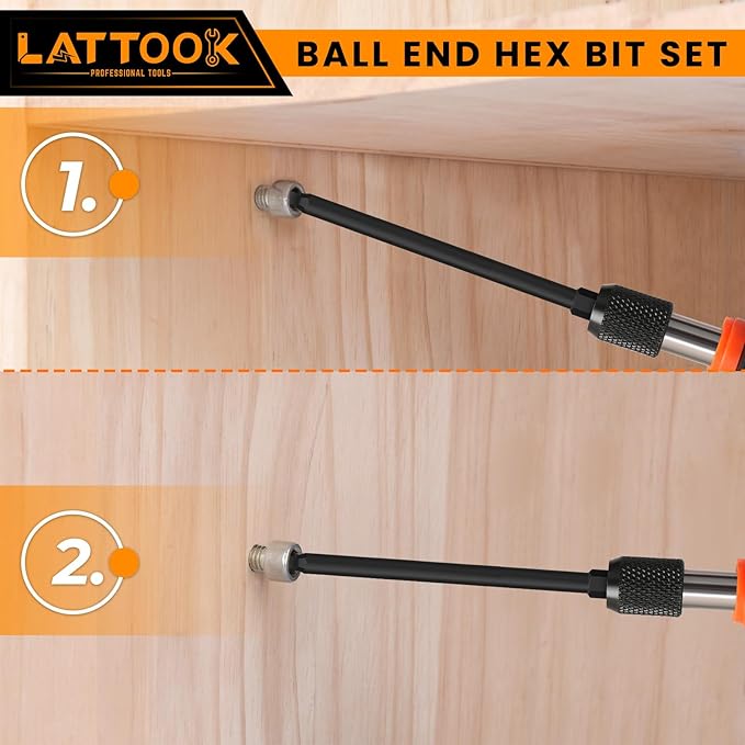 Metric Ball End Hex Bit Set with T Handle Ratchet Driver | LATTOOK 12PCS Ball End Hex Head Allen Wrench Drill Bit Set, Allen Key Drill Bit Set, 4'' Long, Magnetic S2 Steel