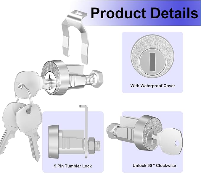1 Pack Mailbox Lock with Key, Mailbox Lock Replacement for L-1172C Mailbox Key Lock, Nickel Finish