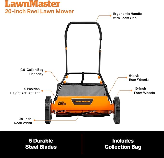 LawnMaster 20” 5-Blade Push Reel Lawn Mower – LMRM2001