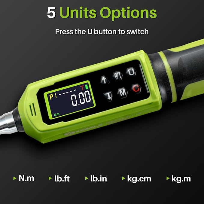Digital Torque Wrench 1/4" Drive-4-266In.Lb for Bike Motorcycle | Electric Torque Wrench(0.45-30N.m),Vibration Buzzer LED Indicator,±2% Accuracy 5 Units for Precision Parts Engine DIY