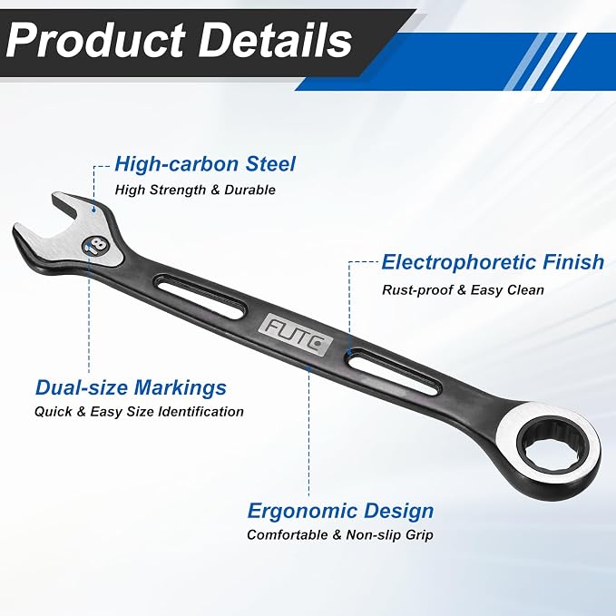 HARFINGTON Ratcheting Combination Wrench 18mm Stubby Wrench Metric High Carbon Steel Double 12-Point Box Open-Ended Ratchet Spanner Tool for Household Garage Workshop Auto Repairs, Black