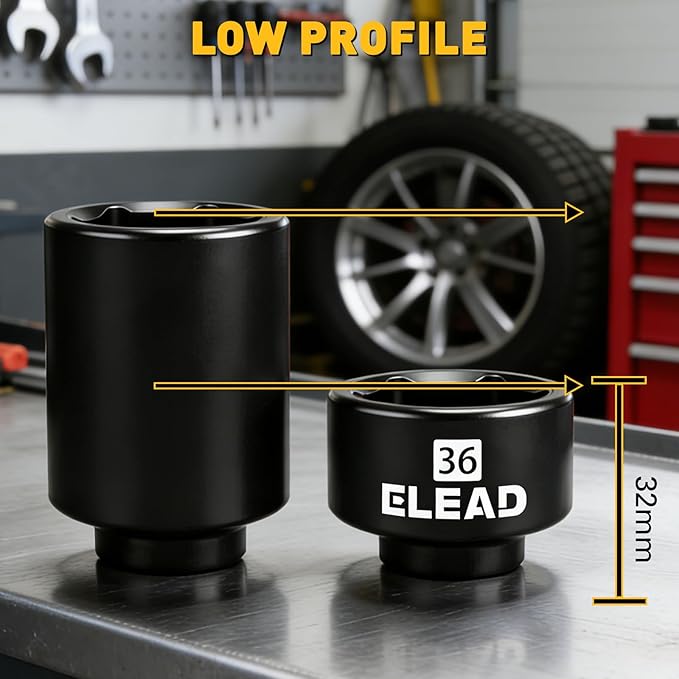 ELEAD 36 mm Oil Filter Socket Wrench, 3/8'' Drive 6-Point Oil-Filter Removal Tool, Metric Oil Filter Wrenches, Low Profile Design for Easy Removal, Chrome Vanadium Steel Oil-Change Tool
