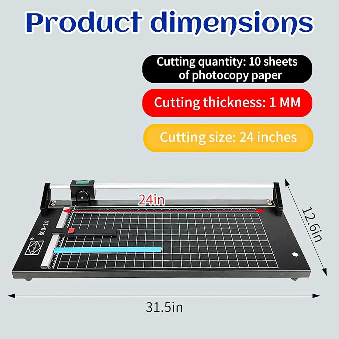 24 Inch Manual Precision Rotary Paper Trimmer, Rotary Paper Cutter Trimmer for Photo Paper, Film, Art Paper Jam, Office Paper, Thin Plastic Soft Board, Cutting Table, PVC, Professional Rolling Trimmer