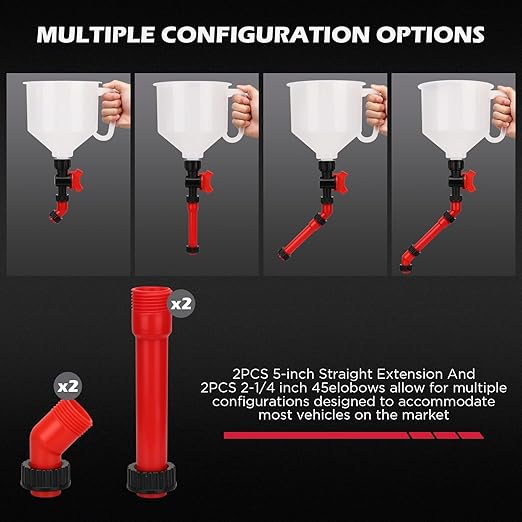 22-Piece No-Spill Coolant Filling Funnel Kit and Siphon Hose Pump, Radiator Coolant Filling Spill-Proof Funnel Kit with Adapters, Extensions, PVC Hose, Engine Oil Funnels, Towel for Universal Vehicle